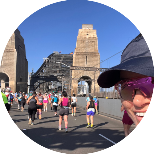 Sarah Maul running across the Sydney Harbour Bridge during the Sydney Marathon